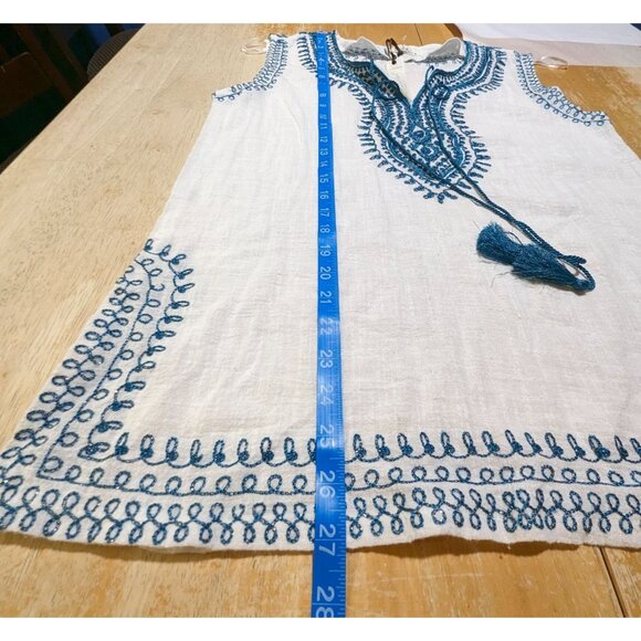 Solitaire by Ravi Khosla sleeveless blue white Summer bohemian embroidered Tunic - Picture 14 of 15